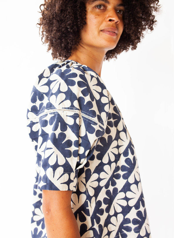 Tanya Top, navy dahlia print